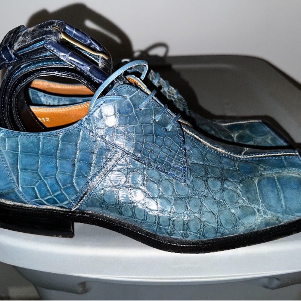 Vintage Matteo & Massim Men's Blue Genuine Crocodile Shoes size 10 with belt 40 - Picture 5 of 15
